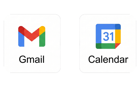 Illustrative connected Gmail and Calendar source artwork; not a Jo product screenshot.